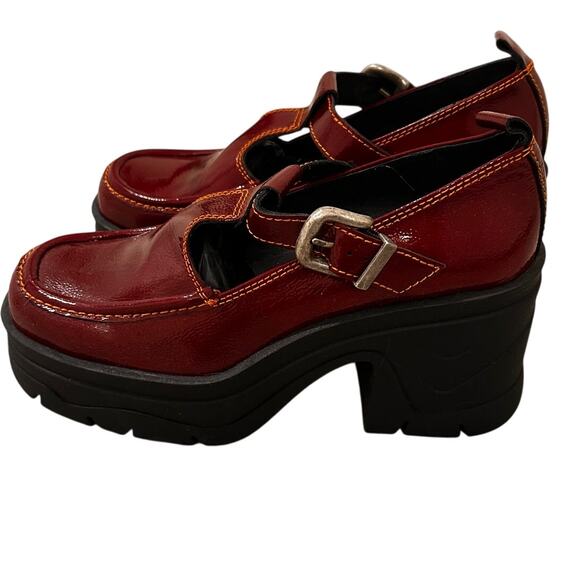 Free People Mayla T-Strap Patent Mary Jane Platform Pumps Burgundy, size 9 - Picture 4 of 9